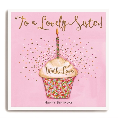 Happy Birthday Sister   Large Spotty Cupcake with Candle