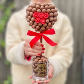 Milk Chocolate Malteser® Heart Tree with Red Roses