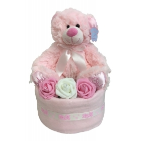Pink   Keepsake Teddy Nappy Cake